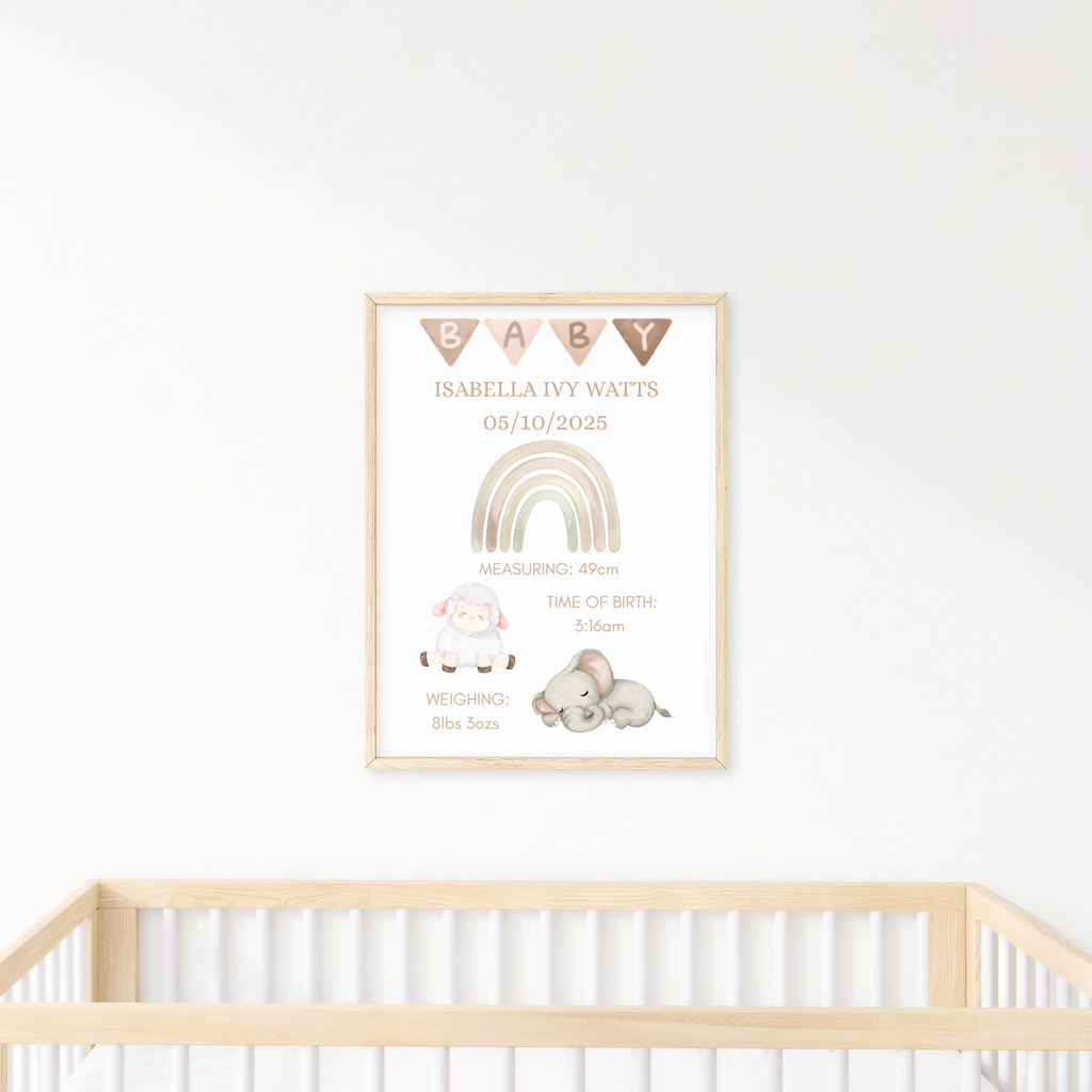 New Baby Personalised print, Birth detail Gift, Custom Keepsake, Girl Boy Newborn Gifts