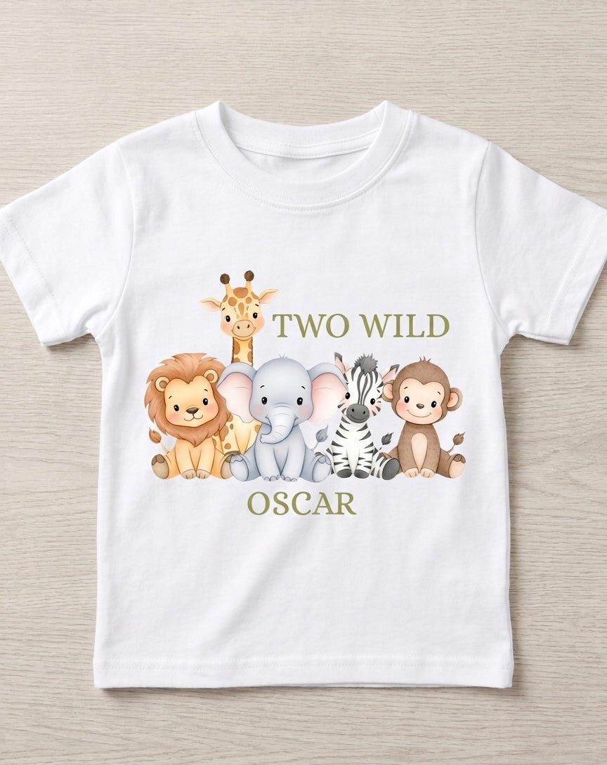 Personalised boys Safari Animal Birthday T-Shirt, Custom Birthday Party Outfit, One Two Three