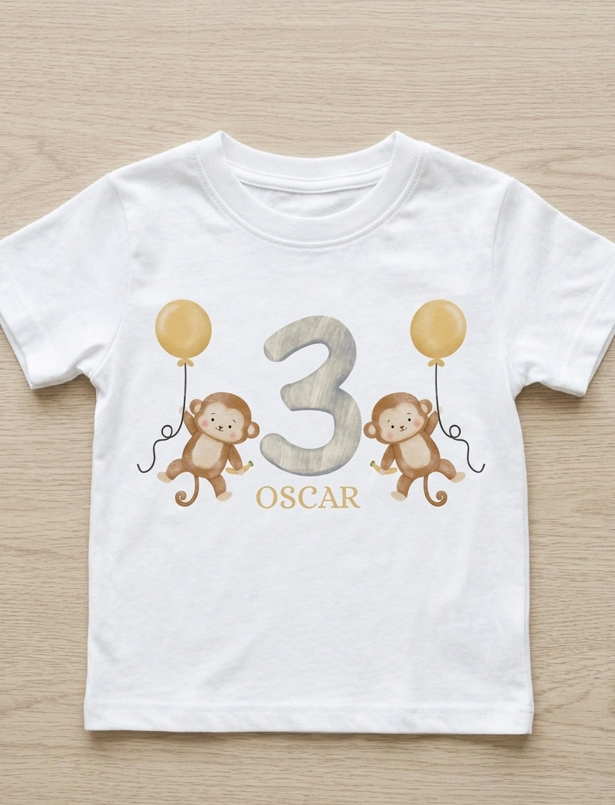 Personalised Boys Monkey Birthday T-shirt, 1st, 2nd, 3rd Birthday Party Outfit