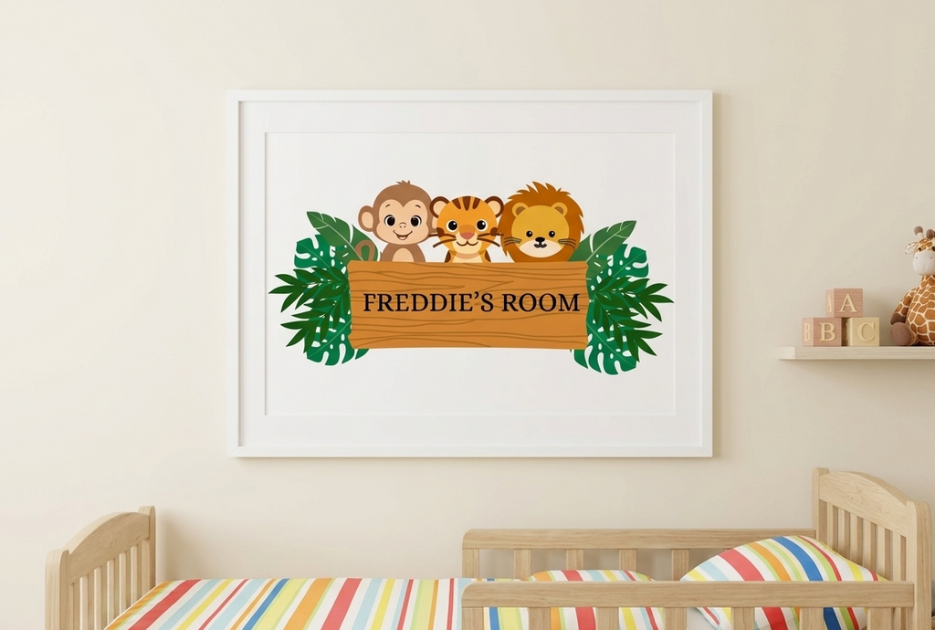 Personalised Boys Safari Name Print, Custom Aluminum Bedroom Name Wallart