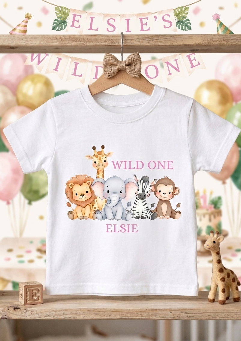 Personalised Girls Safari Birthday T-shirt, First, Second, Birthday Outfit