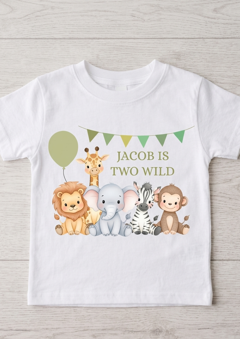 Personalised boys Safari Animal Birthday T-Shirt, Custom Party Outfit, One Two Three