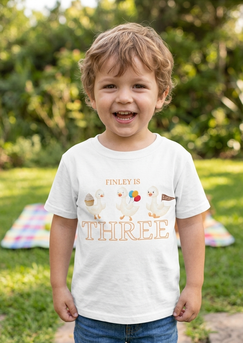 Personalised boys duck birthday T-shirt, First, Second, Third birthday Party Outfit