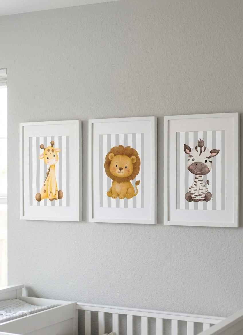 Animal Wallart Print Aluminum Set of 3 Nursery toddler room decor Playroom Wallart