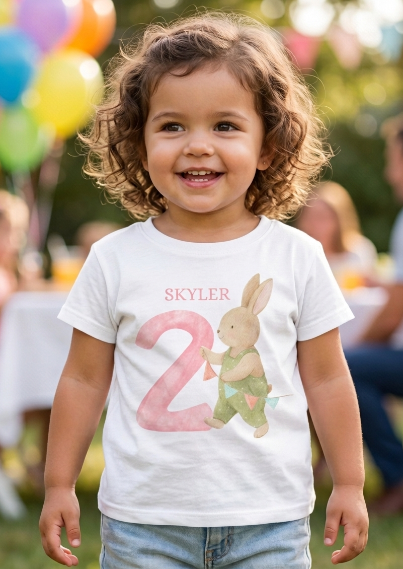Personalised Bunny Birthday T-Shirt, Girls 1st 2nd 3rd Birthday Party Outfit