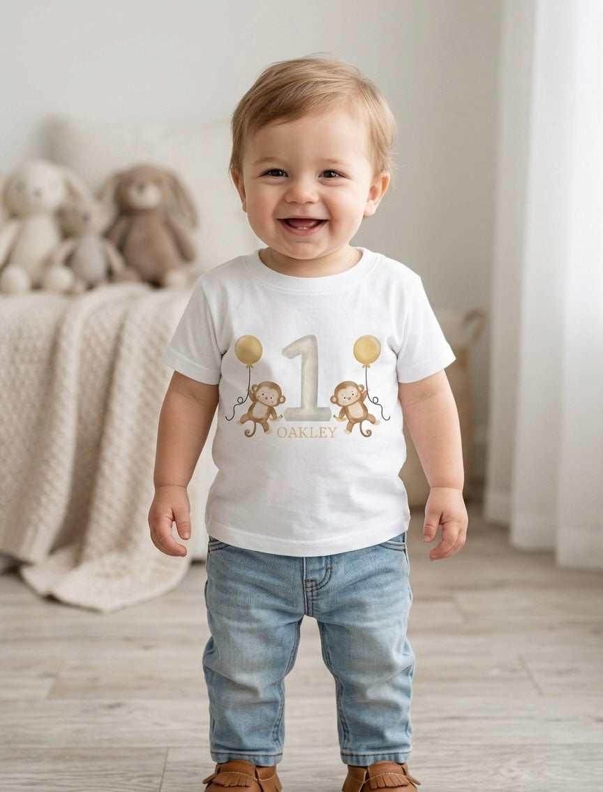 Personalised Boys Monkey Birthday T-shirt, 1st, 2nd, 3rd Birthday Party Outfit