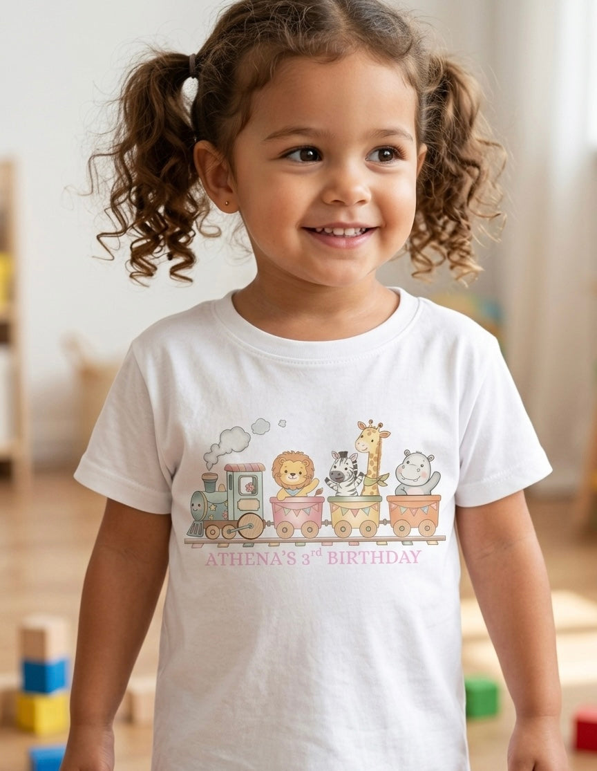 Personalised girls train birthday T-shirt, 1st, 2nd, 3rd birthday party outfit