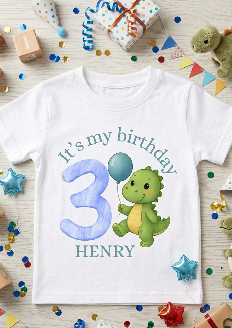 Personalised Dinosaur Birthday T-Shirt, Custom Name, Toddler Birthday Outfit