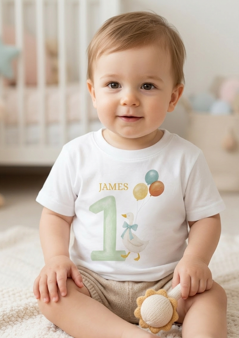 Personalised Duck Birthday T-Shirt, Boys 1st 2nd 3rd Birthday T-shirt