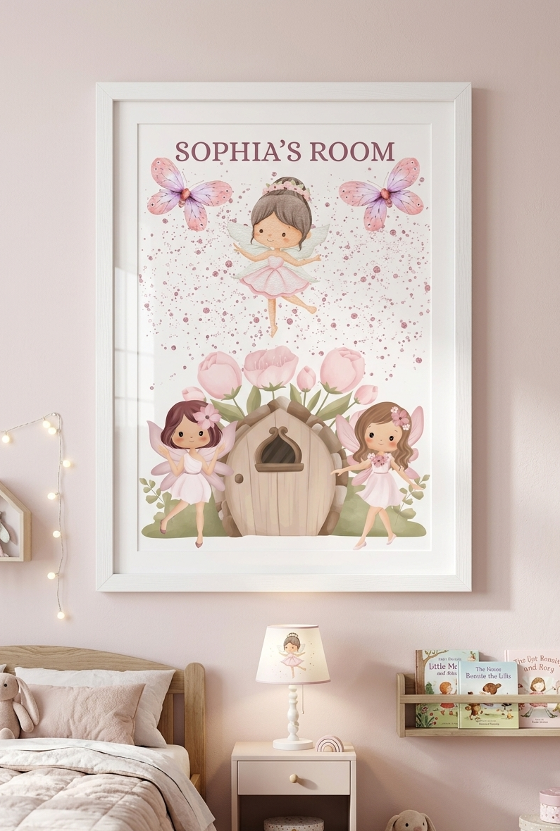 Personalised Girls Name Bedroom Print, Fairy Custom Name Wall Art