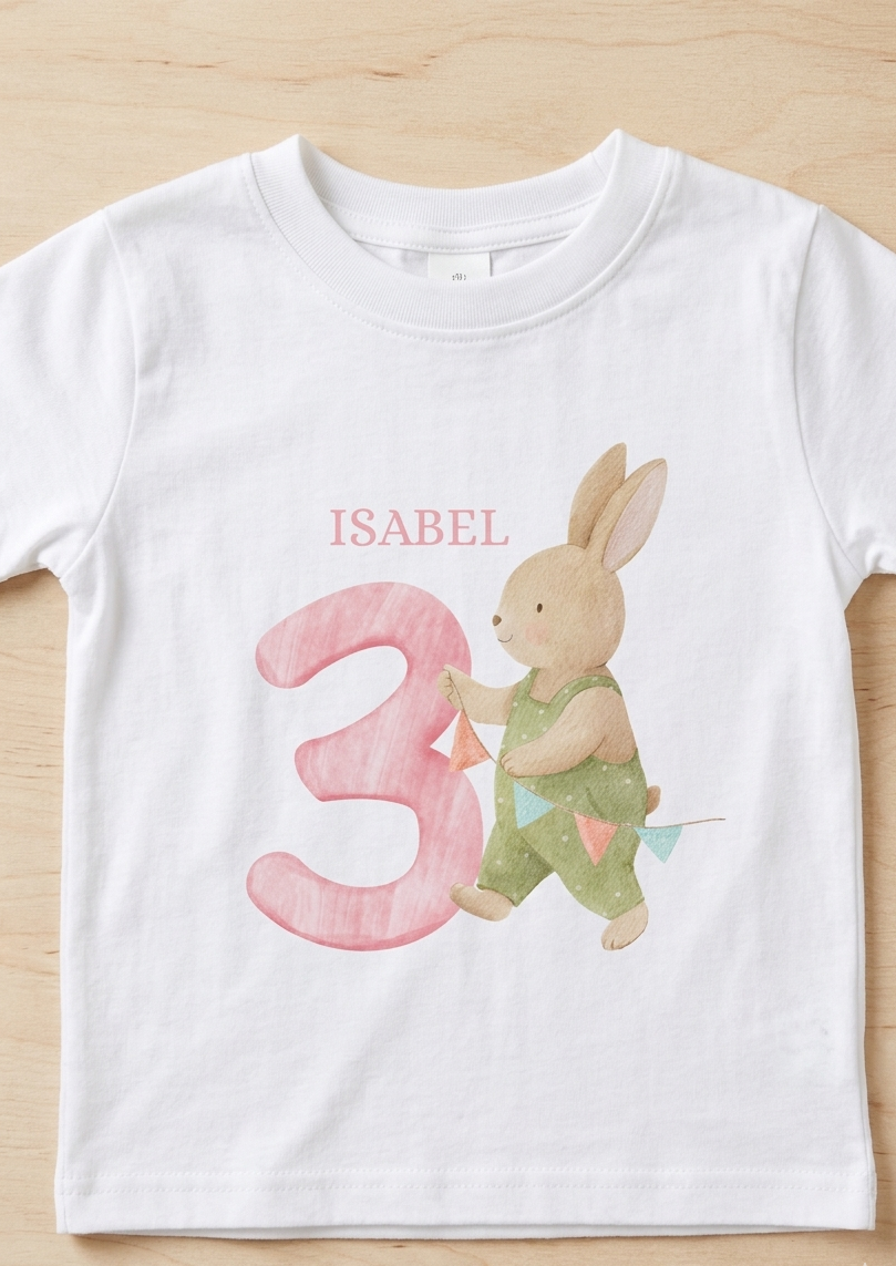 Personalised Bunny Birthday T-Shirt, Girls 1st 2nd 3rd Birthday Party Outfit