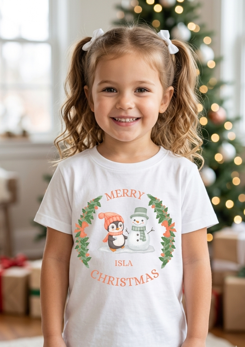 Personalised Girls Christmas T-Shirt, Custom Name Christmas Outfit