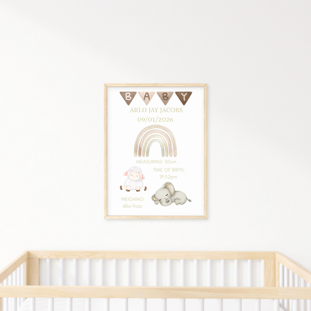 New Baby Personalised print, Birth detail Gift, Custom Keepsake, Girl Boy Newborn Gifts
