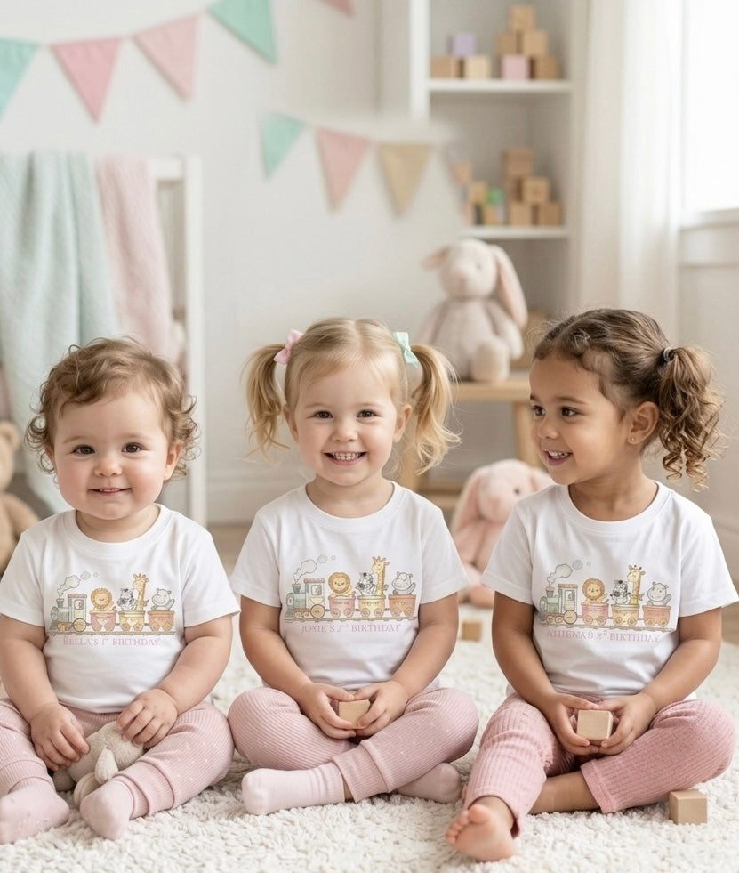 Personalised girls train birthday T-shirt, 1st, 2nd, 3rd birthday party outfit