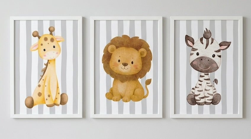 Animal Wallart Print Aluminum Set of 3 Nursery toddler room decor Playroom Wallart