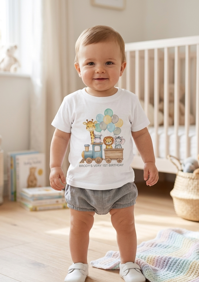 Personalised Boys 1st, 2nd, 3rd Birthday Train T-Shirt, Name Toddler Custom party outfit