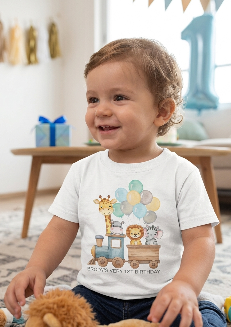 Personalised Boys 1st, 2nd, 3rd Birthday Train T-Shirt, Name Toddler Custom party outfit