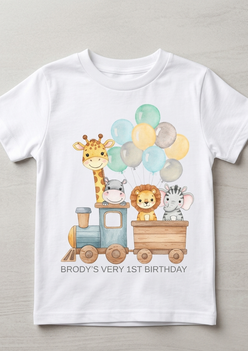 Personalised Boys 1st, 2nd, 3rd Birthday Train T-Shirt, Name Toddler Custom party outfit