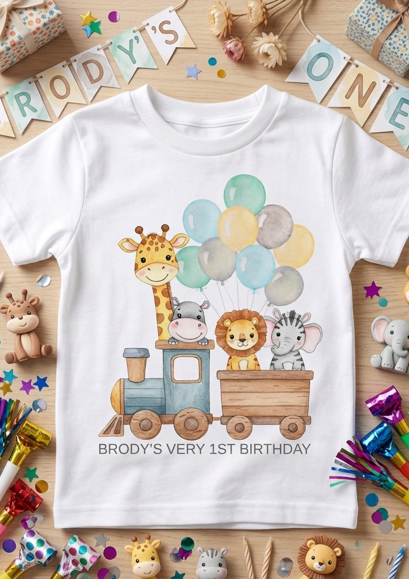 Personalised Boys 1st, 2nd, 3rd Birthday Train T-Shirt, Name Toddler Custom party outfit