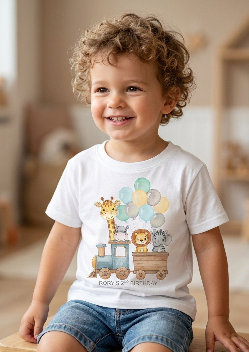 Personalised Boys 1st, 2nd, 3rd Birthday Train T-Shirt, Name Toddler Custom party outfit
