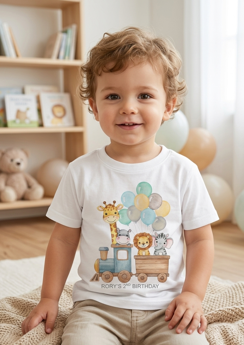 Personalised Boys 1st, 2nd, 3rd Birthday Train T-Shirt, Name Toddler Custom party outfit
