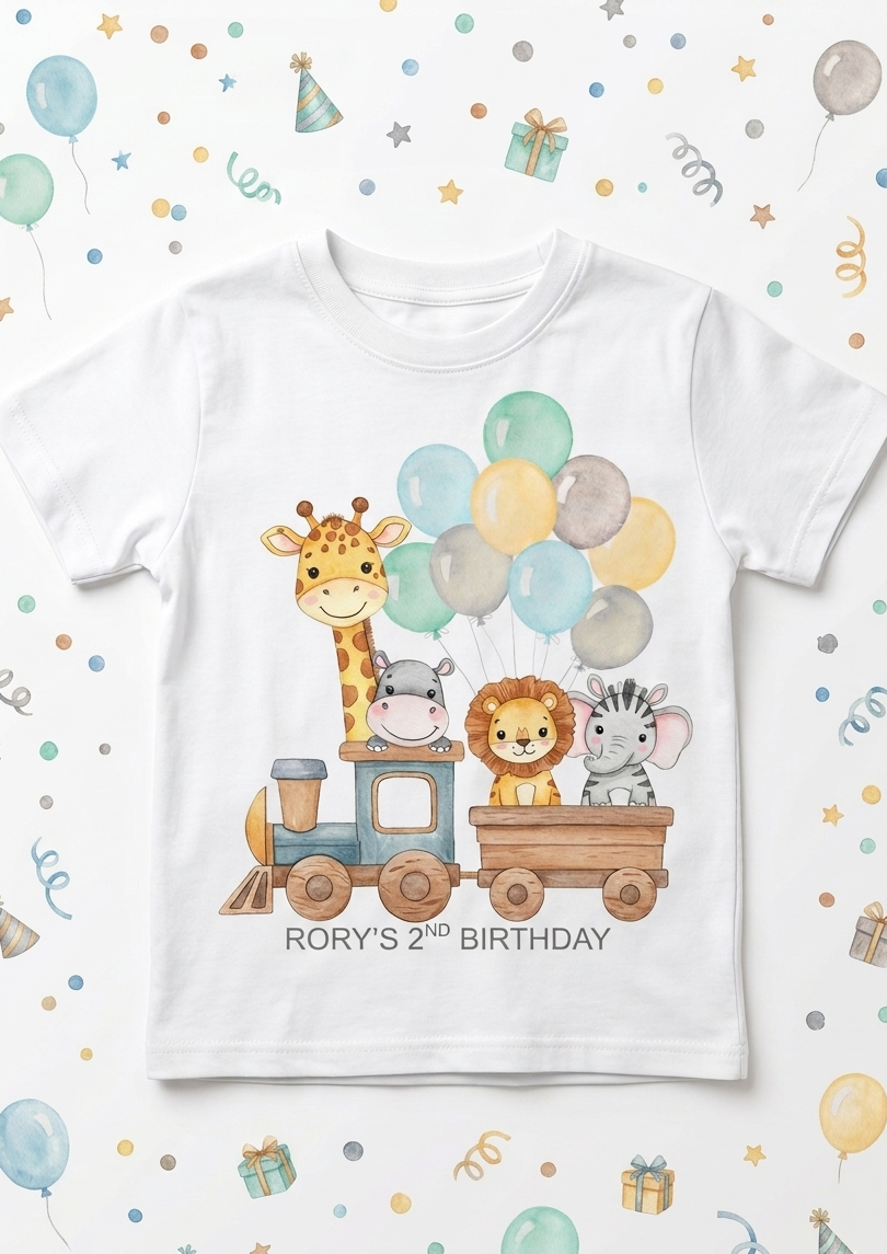 Personalised Boys 1st, 2nd, 3rd Birthday Train T-Shirt, Name Toddler Custom party outfit