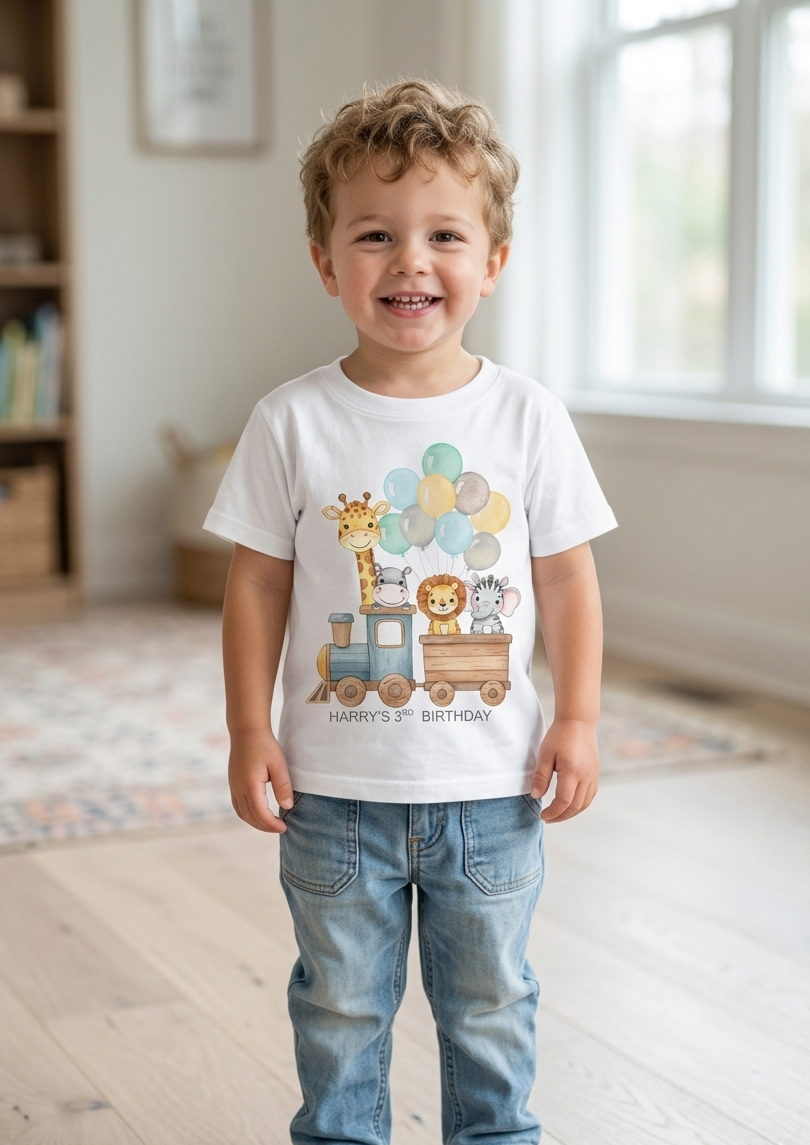 Personalised Boys 1st, 2nd, 3rd Birthday Train T-Shirt, Name Toddler Custom party outfit