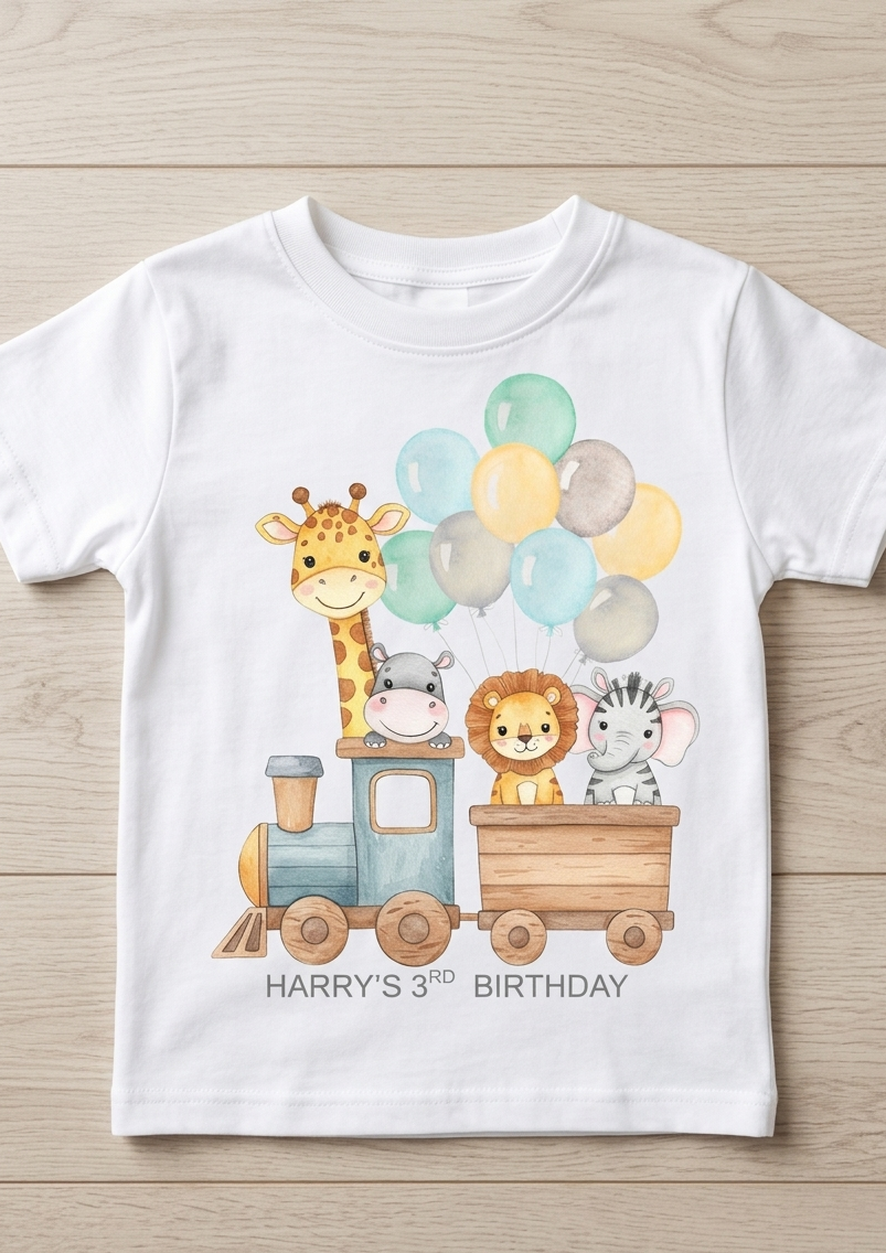 Personalised Boys 1st, 2nd, 3rd Birthday Train T-Shirt, Name Toddler Custom party outfit