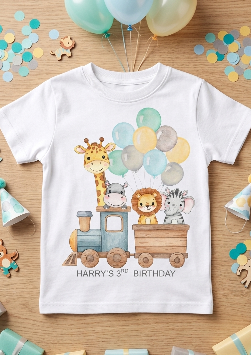 Personalised Boys 1st, 2nd, 3rd Birthday Train T-Shirt, Name Toddler Custom party outfit