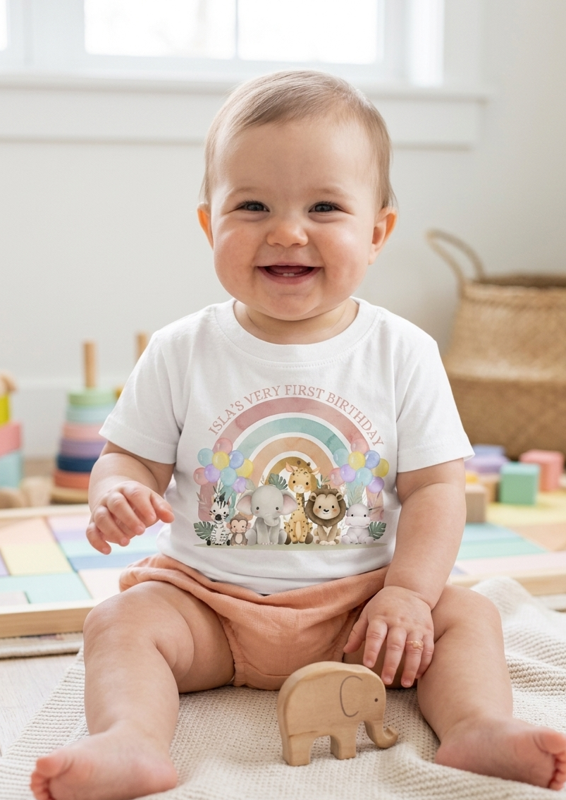 Personalised Safari Animals 1st, 2nd, 3rd Birthday T-Shirt, Custom Toddler Birthday Outfit