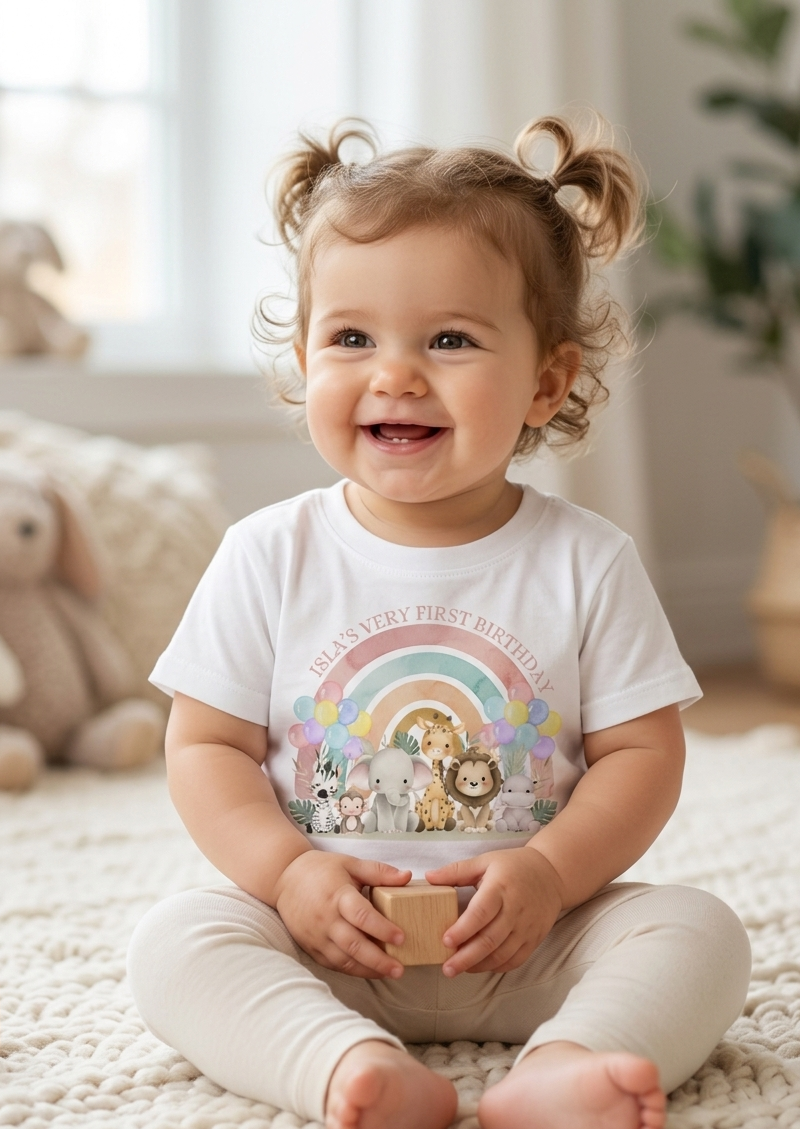 Personalised Safari Animals 1st, 2nd, 3rd Birthday T-Shirt, Custom Toddler Birthday Outfit