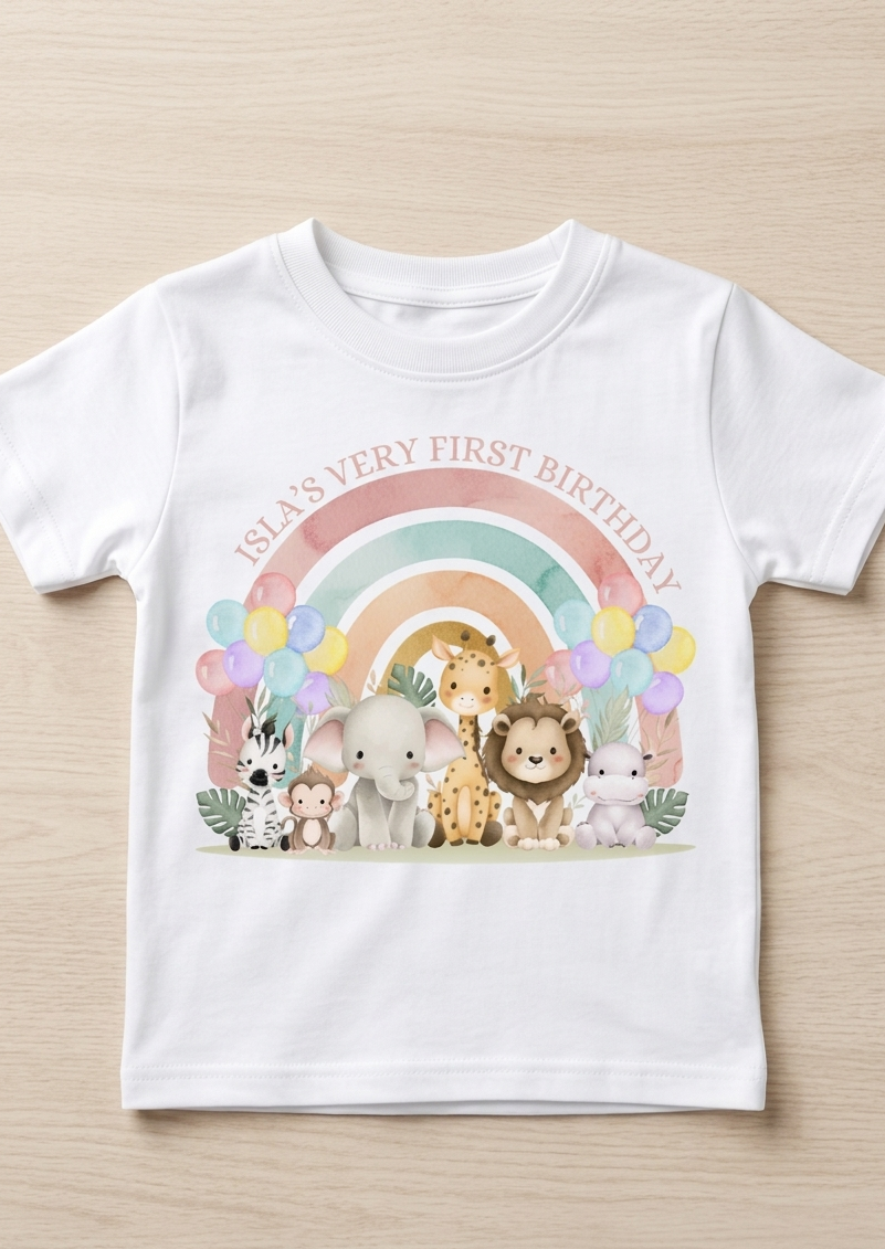 Personalised Safari Animals 1st, 2nd, 3rd Birthday T-Shirt, Custom Toddler Birthday Outfit