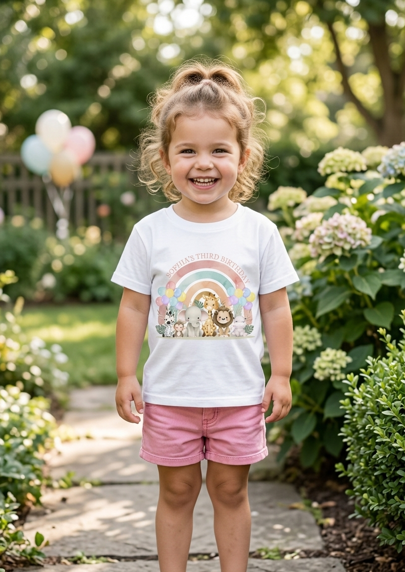 Personalised Safari Animals 1st, 2nd, 3rd Birthday T-Shirt, Custom Toddler Birthday Outfit