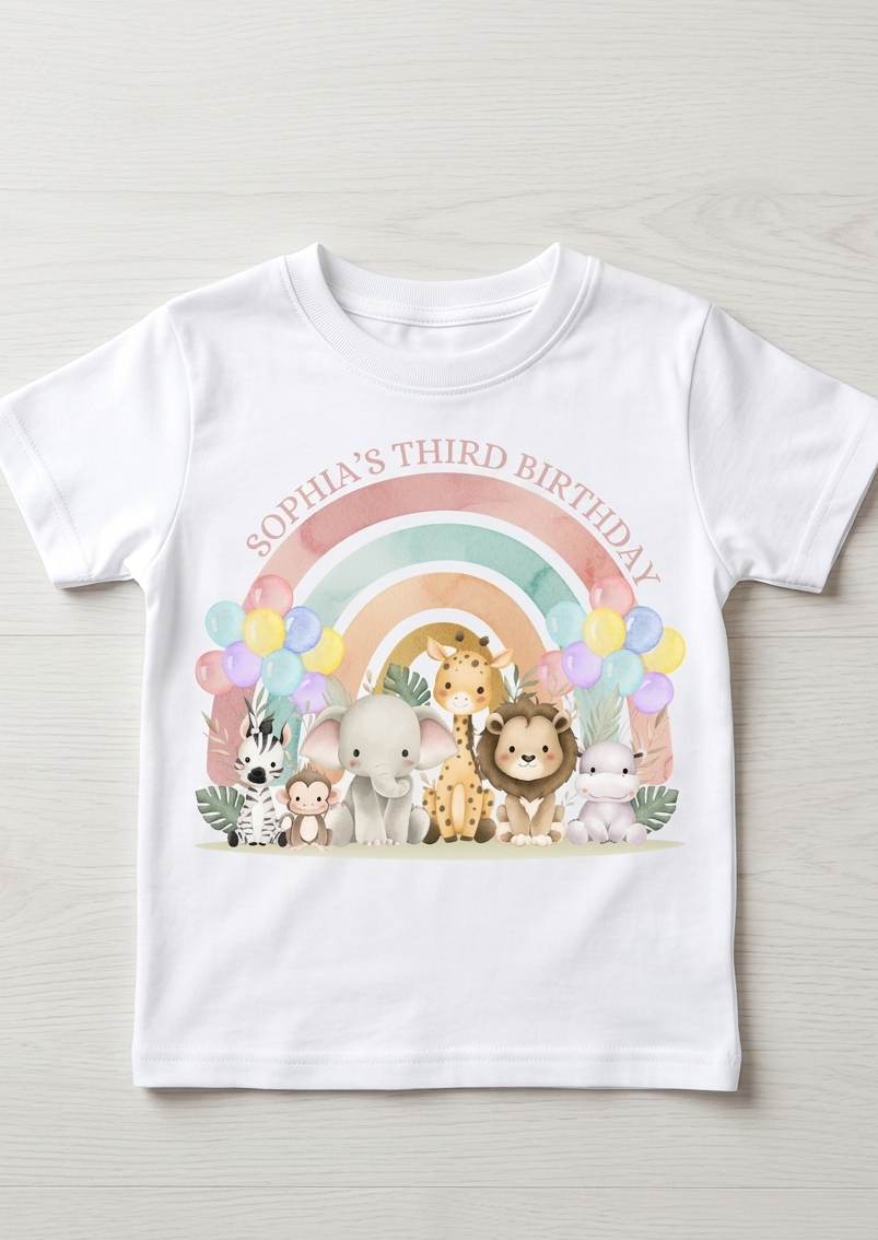 Personalised Safari Animals 1st, 2nd, 3rd Birthday T-Shirt, Custom Toddler Birthday Outfit