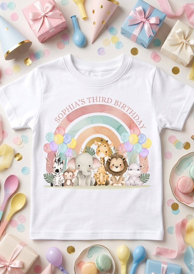Personalised Safari Animals 1st, 2nd, 3rd Birthday T-Shirt, Custom Toddler Birthday Outfit