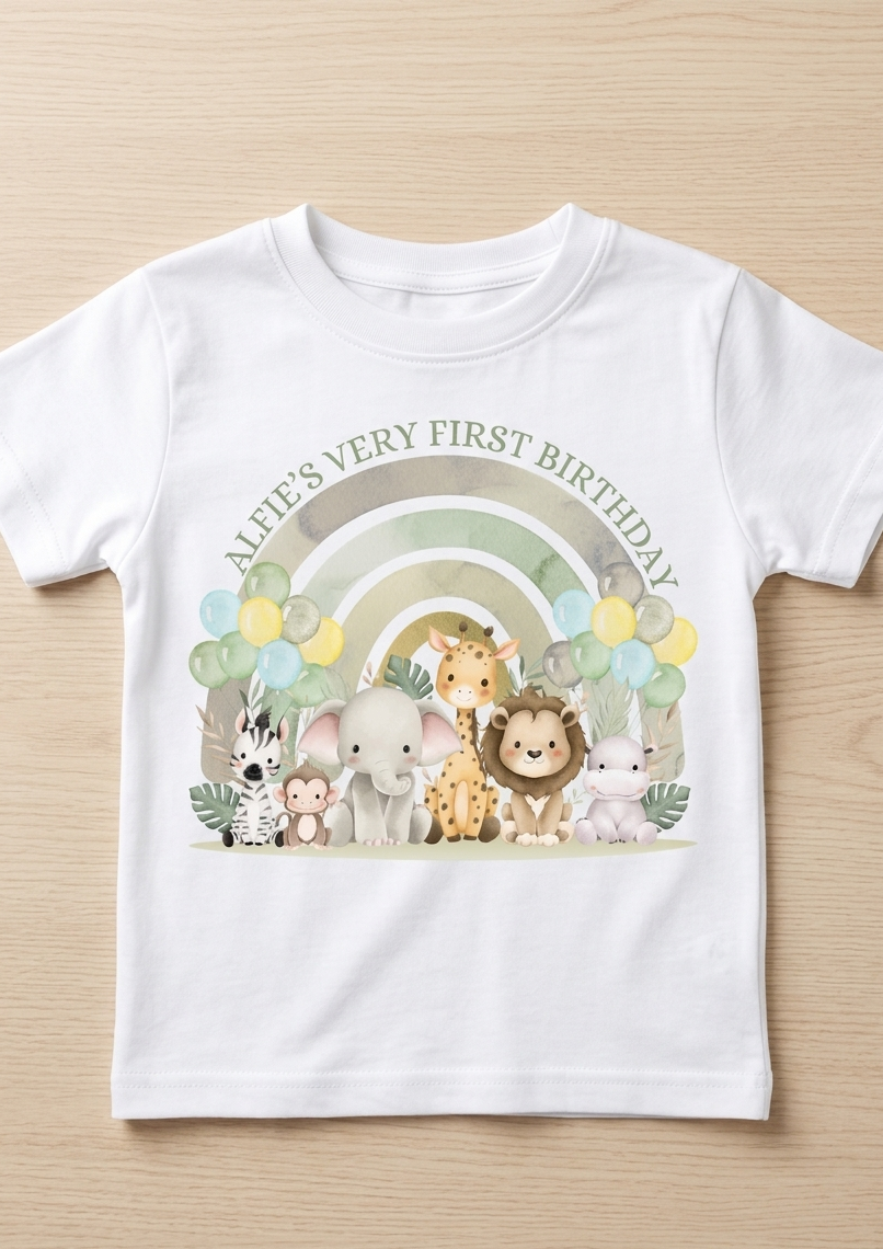 Personalised Boys 1st, 2nd 3rd Safari Birthday T-Shirt, Custom Name Toddler Party Outfit