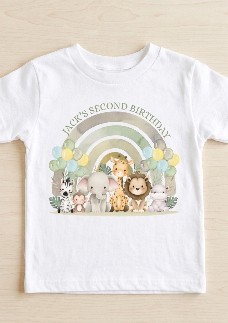 Personalised Boys 1st, 2nd 3rd Safari Birthday T-Shirt, Custom Name Toddler Party Outfit