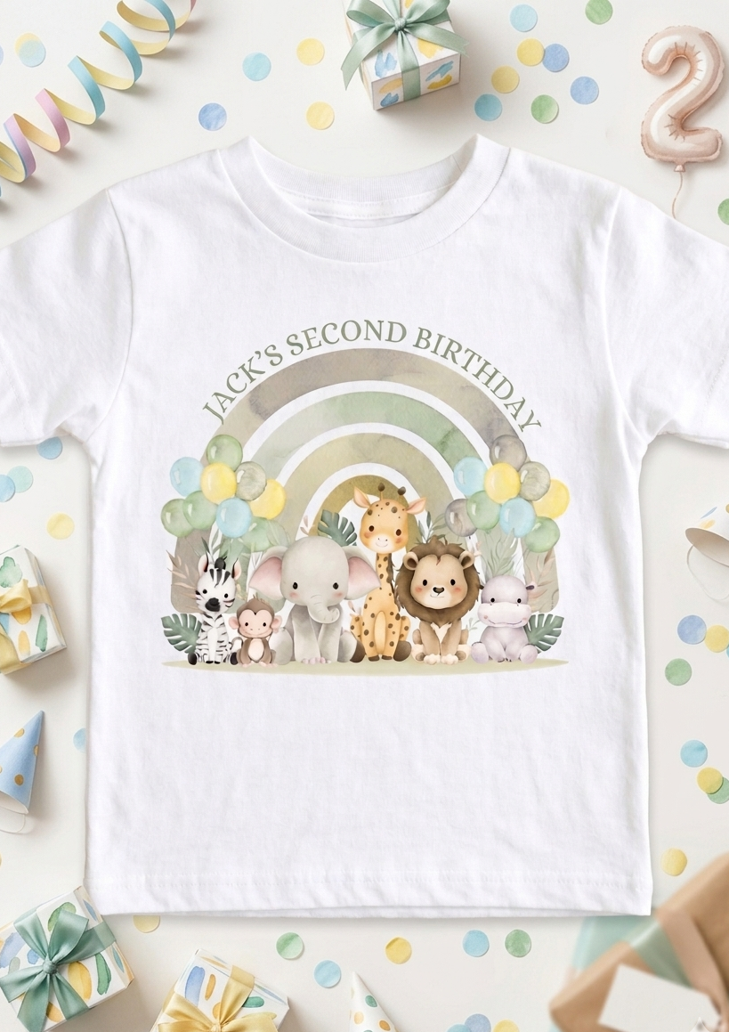 Personalised Boys 1st, 2nd 3rd Safari Birthday T-Shirt, Custom Name Toddler Party Outfit