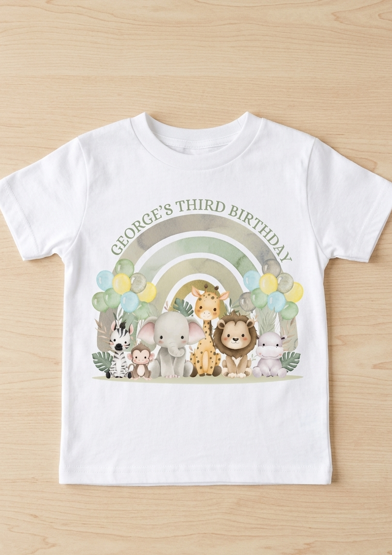 Personalised Boys 1st, 2nd 3rd Safari Birthday T-Shirt, Custom Name Toddler Party Outfit