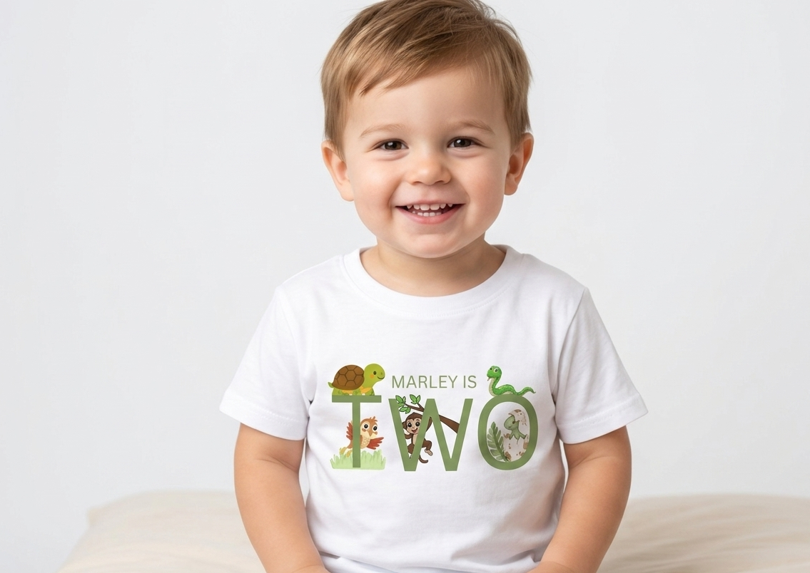 Personalised Dinosaur First, Second Birthday Tshirt, Animal Outfit, Boys One Two