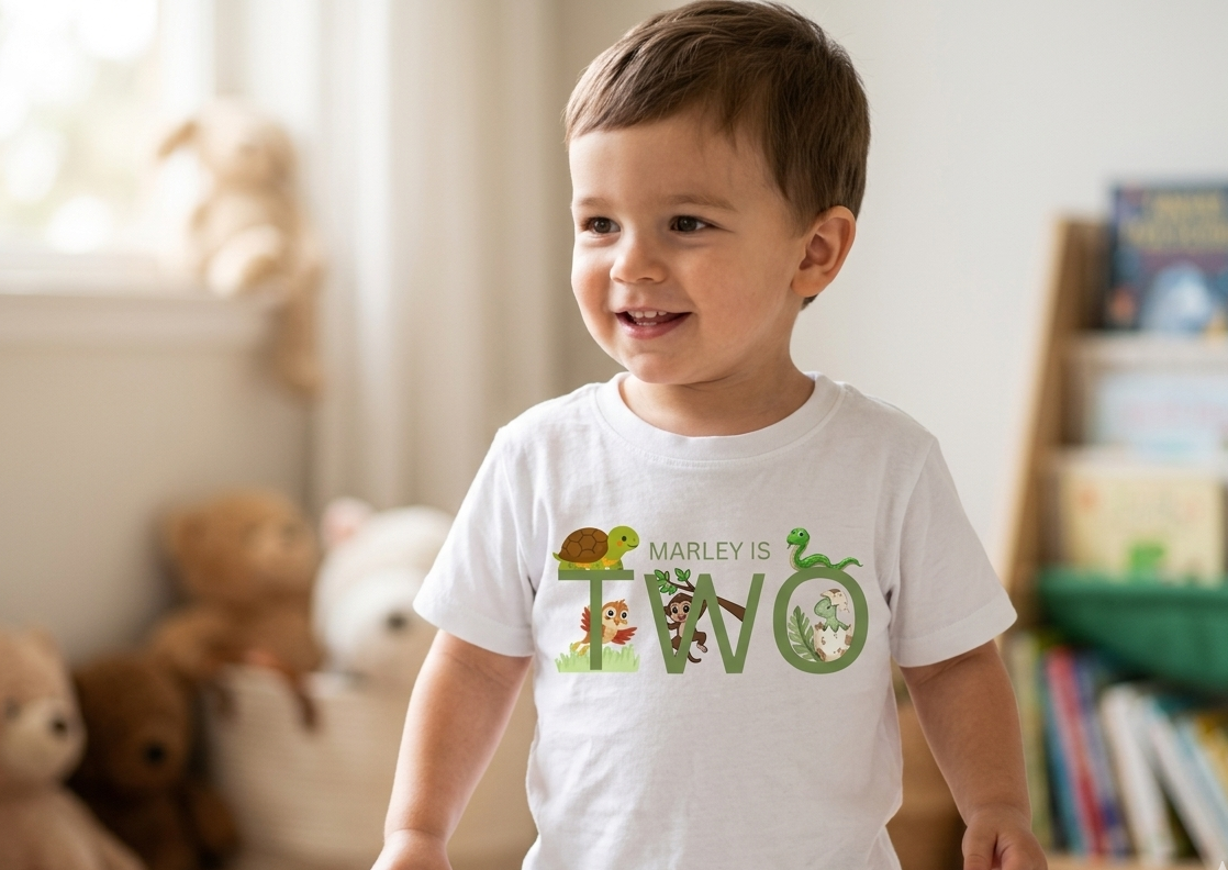Personalised Dinosaur First, Second Birthday Tshirt, Animal Outfit, Boys One Two
