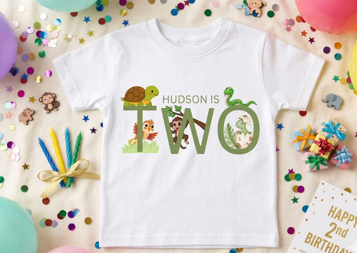 Personalised Dinosaur First, Second Birthday Tshirt, Animal Outfit, Boys One Two