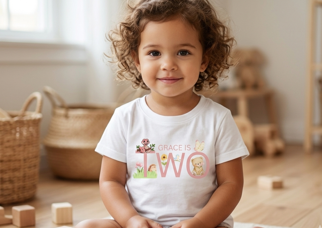 Personalised Girls First, Second Birthday Tshirt, Woodland Animal party Outfit, Girls One Two
