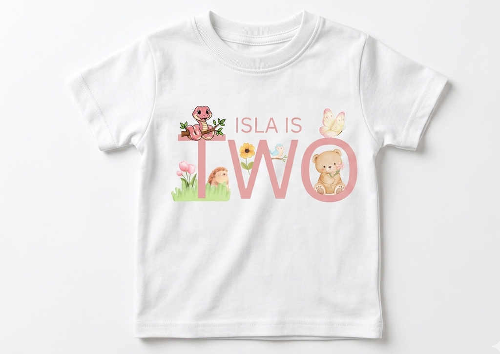 Personalised Girls First, Second Birthday Tshirt, Woodland Animal party Outfit, Girls One Two