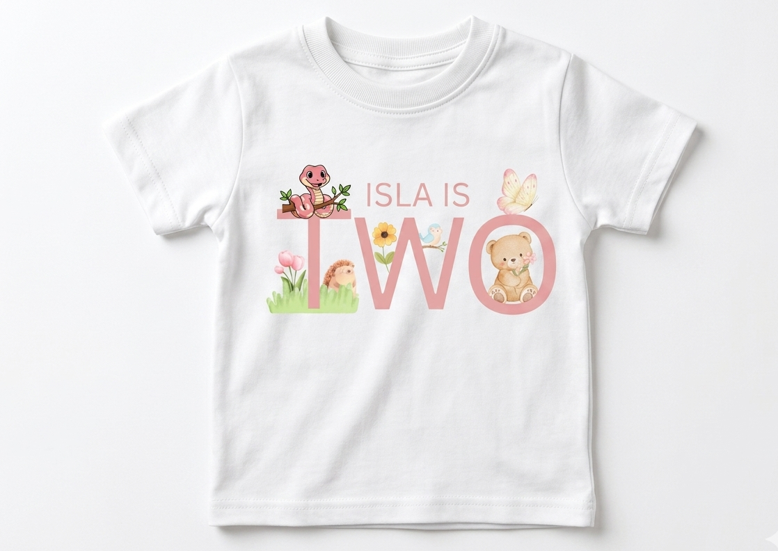 Personalised Girls First, Second Birthday Tshirt, Woodland Animal party Outfit, Girls One Two