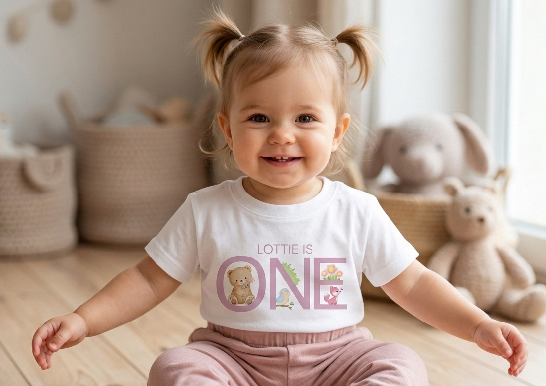 Personalised Girls First, Second Birthday Tshirt, Woodland Animal party Outfit, Girls One Two