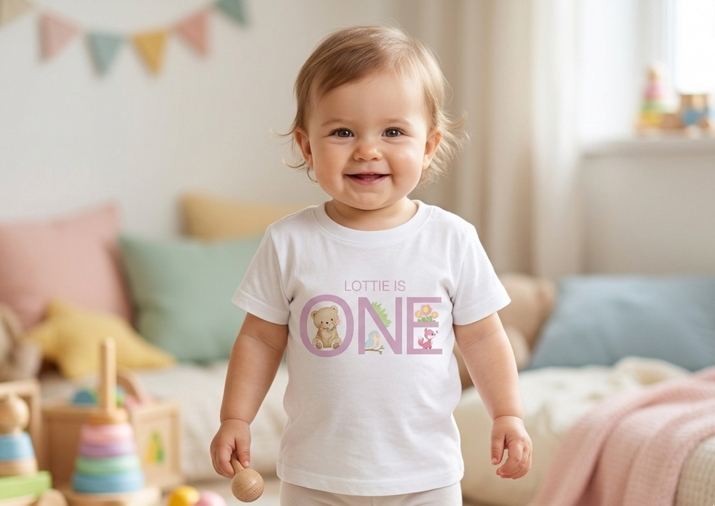 Personalised Girls First, Second Birthday Tshirt, Woodland Animal party Outfit, Girls One Two