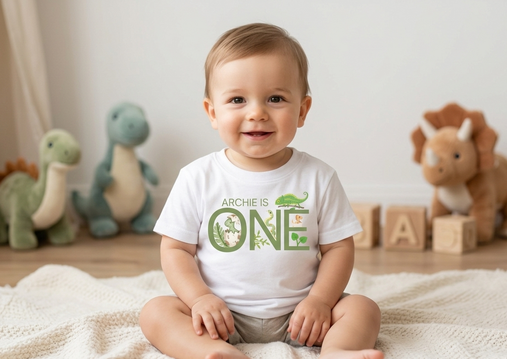 Personalised Dinosaur First, Second Birthday Tshirt, Animal Outfit, Boys One Two
