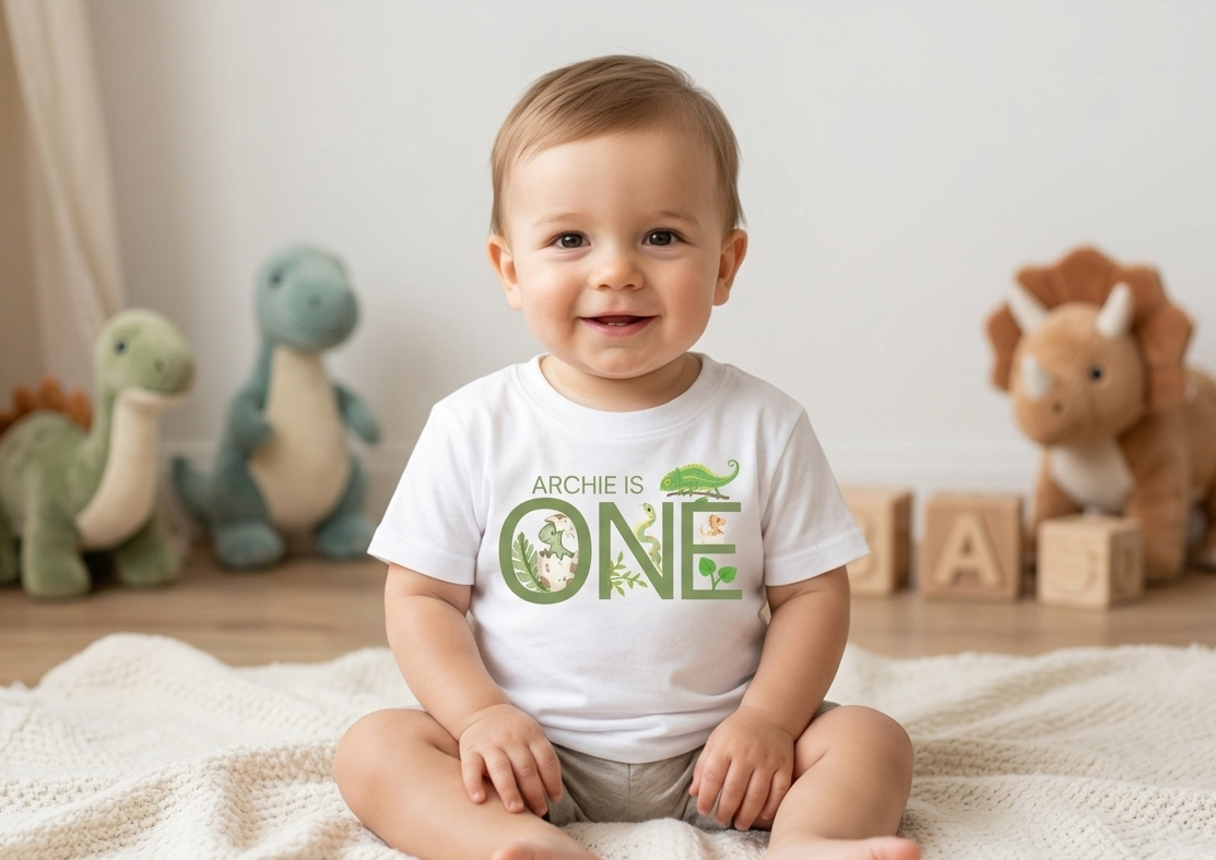 Personalised Dinosaur First, Second Birthday Tshirt, Animal Outfit, Boys One Two