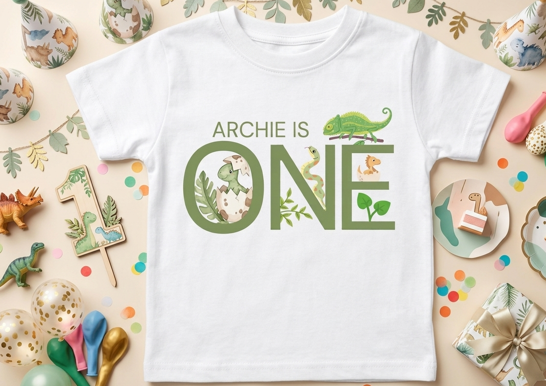 Personalised Dinosaur First, Second Birthday Tshirt, Animal Outfit, Boys One Two
